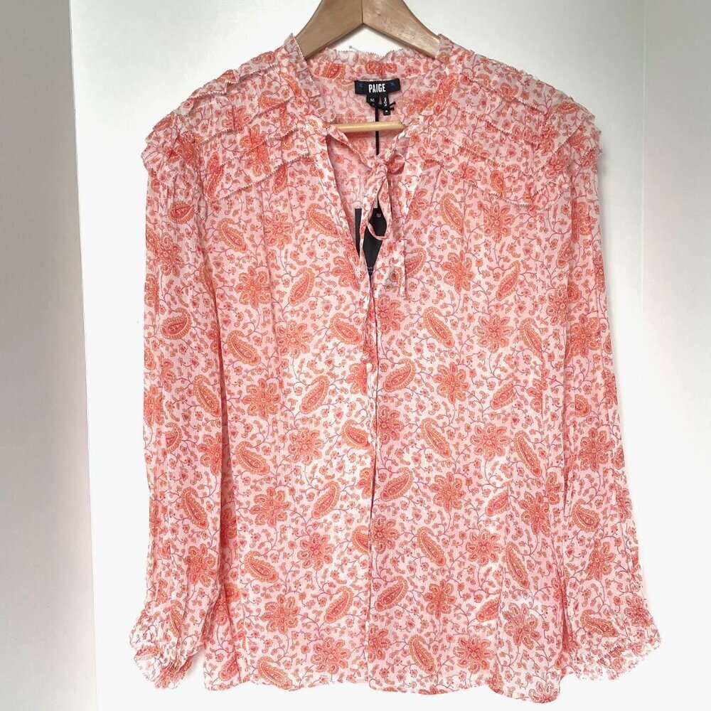 Paige Margret Silk Georgette Paisley Frill Sleeve Blouse M